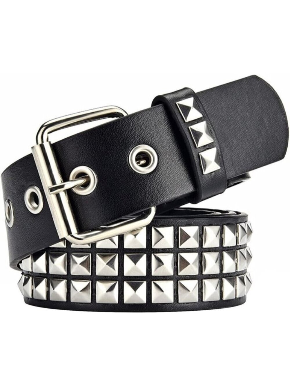 Women's Black Metal Punk Rock Rivet Belt with Bright Pyramid Studded
